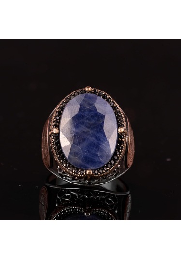 İslami Gümüş Yüzük Doğal Mavi Safir Taşı Şık 925 Ayar Sterlin Gümüş Erkek Yüzüğü Sadakat Ve Bilgelik Tasarımı Gümüş