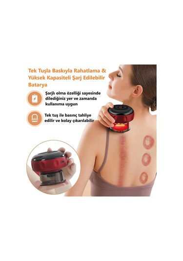 Şarjlı Işık Tedavili Masaj Selülit Ve Yağ Yakma Hacamat Kupası Kırmızı