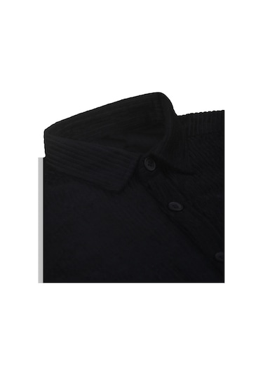 Deepsea Siyah Cepli Likralı Kadife Kumaş Rahat Kesim Erkek Gömlek Yumuşak Dokulu, Şık Tasarım Gömlek 2600759 Siyah