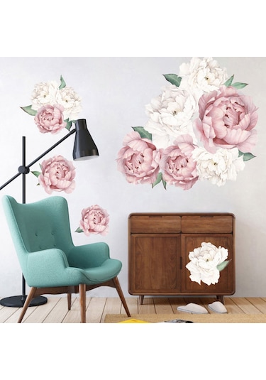 Qingmipy Şık Pembe Çiçekli Kendinden Yapışkanlı Duvar Sticker - Su Geçirmez Ve Çıkarılabilir Dekor 60x45 Cm Açık Pembe