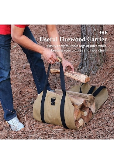 Novahub Kamp İçin Dayanıklı Odun Taşıyıcı Çanta - Mumlu Tuval Kütük Torbası 39x16 İnç Haki Haki