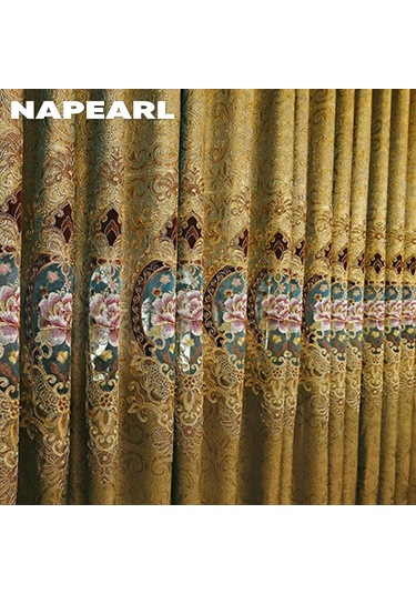1 Adet Napearl Moda High-end Saray Tarzı İşlemeli Perdeler Ve Oturma Odası Yatak Odası Ev Dekor İçin Pencere Ekranları Tulle-100x260cm Altın
