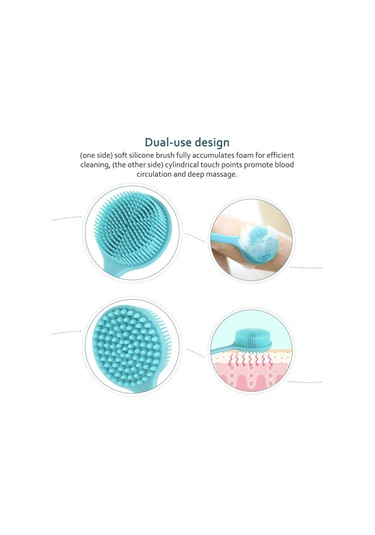 Lebıhmurah Bf1397 Yumuşak Kıllı Duş İçin Uzun Saplı Silikon Banyo Vücut Fırçası-mavi