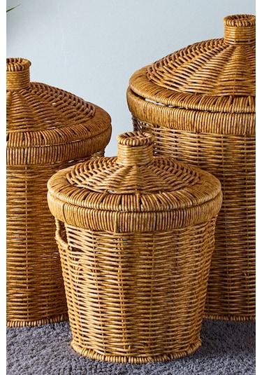 Bansko 3'lü Kahverengi Patates Soğan Sarımsak Sepeti Acıkkahverengı Hasır Kahve