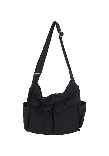 Yulong Kanvas Messenger Çantası Büyük Hobo Çapraz Çanta Çoklu Siyah