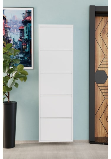 5 Kapaklı Metal Ayakkabılık Beyaz Beyaz