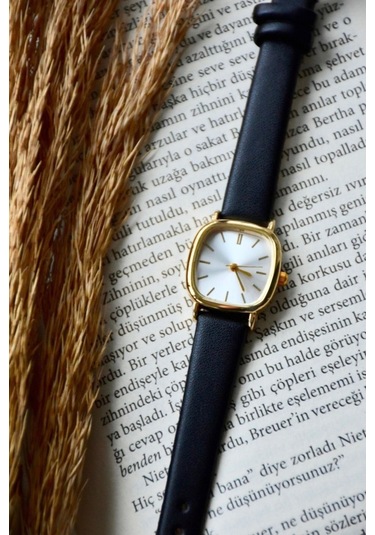 Kadın Kol Saati Siyah Kordon Yeni Sezon Vintage Sade Gold Altın Bb0021 Gri
