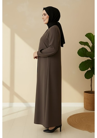 Medine İpeği Mevlana Kesim Cepli Kuşaklı Bol Büyük Beden Ferace Vizon