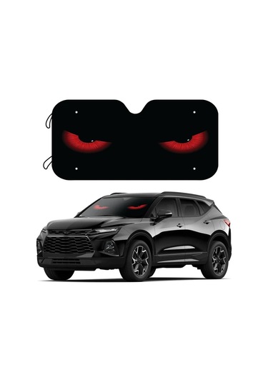 Chuangyinshop Kırmızı Göz Rüzgarlık Güneşlik Oto Güneşliği Uv Koruma Katlanır 4 Vantuz Soğuk Tutar Plaj Manzara