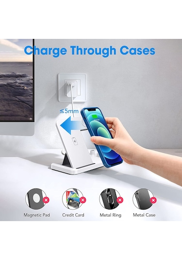Mufunye Beyaz Avrupa Standartlı Qı Onaylı Dörtlü Kablosuz Şarj Aleti - iPhone Uyumlu, Uyumlu,, Saat, Kulaklık Ve Kalem İçin
