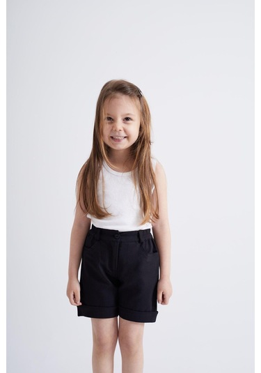 Oliventhekid Taşlı Detaylı Kız Çocuk Şort Siyah Siyah