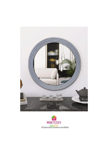 Zümrüt Gümüş Dekoratif Ayna Yuvarlak Işlemeli Duvar Aynası 69 Cm Gümüş