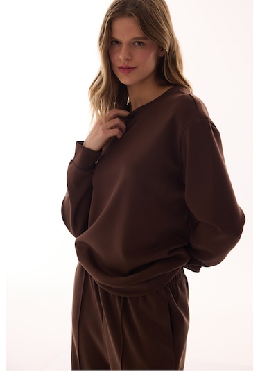 Penti Kahverengi Bisiklet Yaka Oversize Modal Sweatshirt