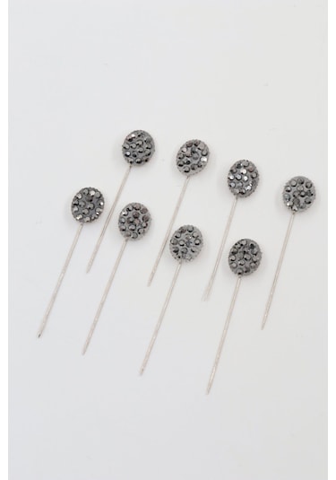 Numetal 8 Li Oval Taşlı Eşarp İğnesi. Şal İğnesi. Türban İğnesi. Başörtü İğnesi. Eşarp Ve Şal İğnesi Gümüş