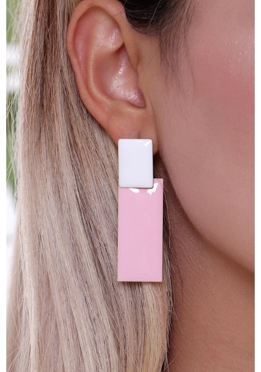 Bhs Life 925 Ayar Gümüş Uzun Kare Küpe Pembe