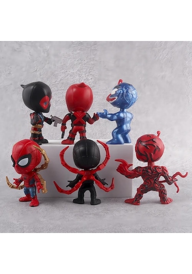 Marvel 6lı Anime Karakter Figür Oyuncak Seti Spiderman Black S.man Venom Carnage Deadpool Bir Arada