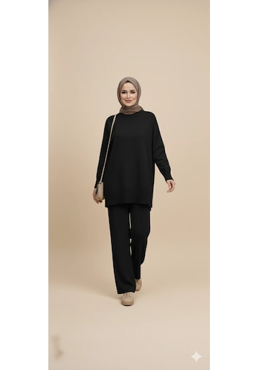 Triko Tunik Pantolon Tesettür Takım Siyah