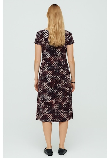 Dökümlü Rahat Kalıp Günlük Penye Kumaş Elbise Bordo