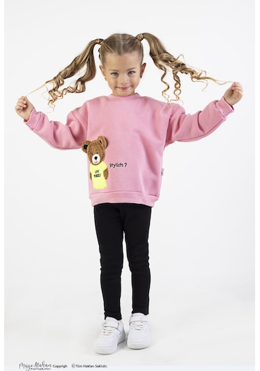 Kız Çocuk Orta Kalınlıkta Baskılı Örme Basic Taytlı Alt Üst Takımı 001