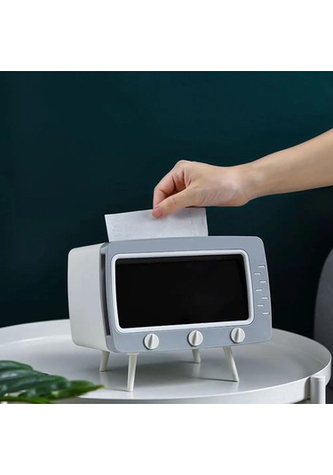 Geekyou Retro Tv Desenli Çift Fonksiyonlu Servis Kağıdı Tutucu İle Telefon Standı - Ev Ofis Mutfak Kullanımı