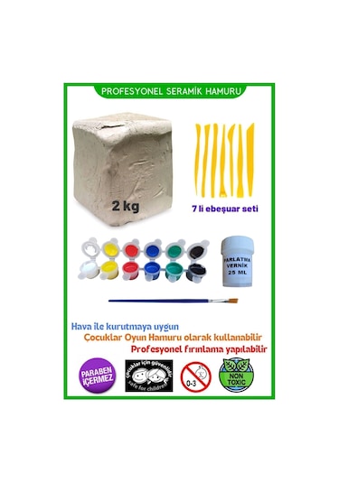 2 Kg Seramik Hamuru Seti, Kil Çamuru Ebeşuar, Oyun Hamuru Seti, Havayla Kuruyan Kil Çamur Seramik