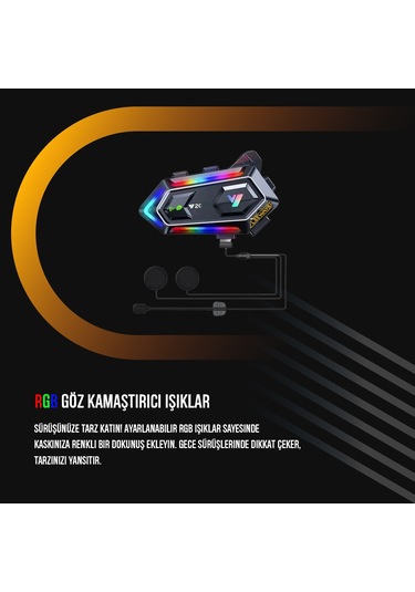 Leeways Y20 Bt5.3 Motosiklet Kask Kulaklık Intercom Işıklı Motorsiklet Interkom