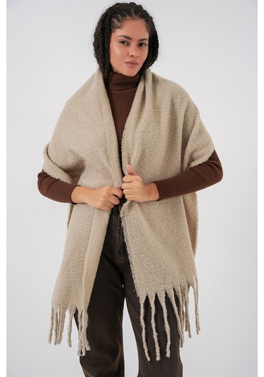 Kadın Yumuşak Dokulu Kalın Şal Atkı 15951 - A.bej Bej