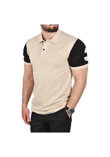 Deepsea Erkek Bej Dar Kesim Pamuklu Polo Yaka Tişört Slim Fit Nefes Alan Kıvrılmaz Polo Yaka Tişört 2503022 Bej