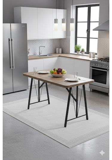 Elfin 70x110cm Sabit Atllantik Yemek Masası, Yemek Masası Takımı, Mutfak Masası, 4 Antrasit Sandalye Antrasit