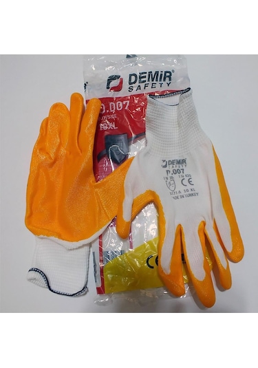Demir Nitril 007 Iş Eldiveni No:10 XL 1 Adet Sarı Beyaz