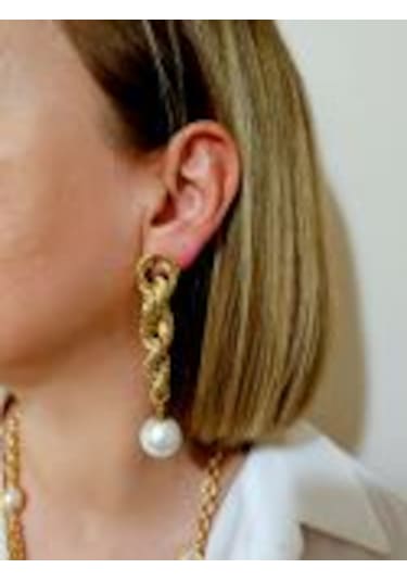 14k Mikron Altın Rodyum Kaplama Twist İnci Küpe Altın