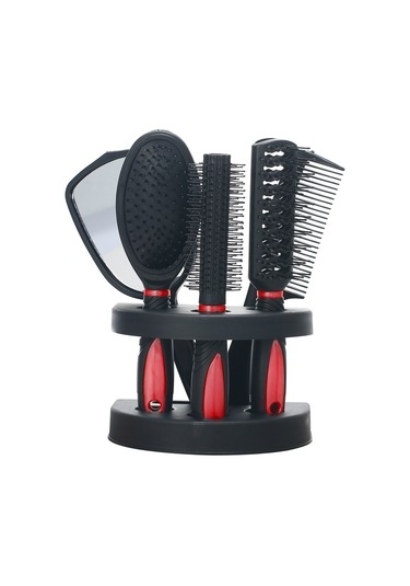 Qingmipy 5'li Saç Bakım Seti: Düz, Masaj, Fırça Ve Ayna Dahil, Ev Ve Kuaför Kullanımı İçin Pratik Stil Aracı, Kırmızı