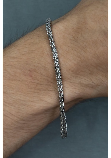 Birbirine Geçmeli Erkek Çelik Bileklik Zincir 20 Cm Acb01 Beyaz