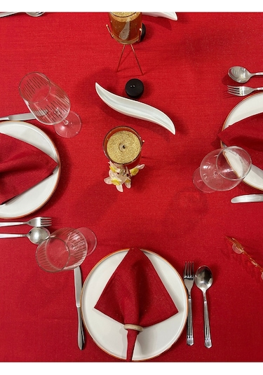 Polyester Keten Simli Masa Örtüsü Kırmızı