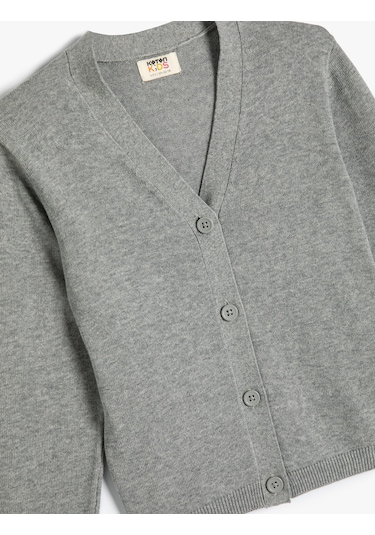 Koton Basic Hırka V Yaka Düğme Kapamalı Pamuklu Gri 5wkb90009tt Gri