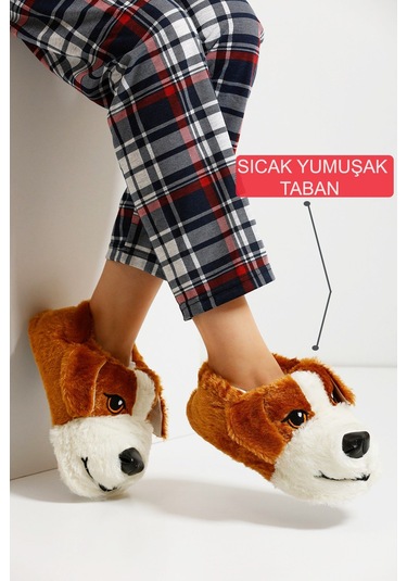 Devida Yumuşak Taban Sevimli Köpek Kadın Panduf Kahverengi