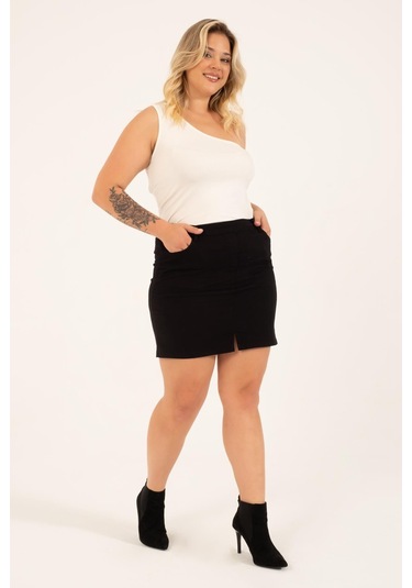 Myline Yırtmaçlı Cep Detaylı Etek-1752-siyah Siyah