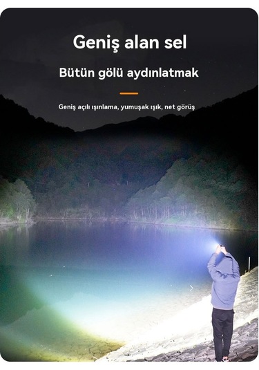 Jian Fan Yeni Yüksekışıklı El Fenerişarj Ultra Parlak Dışmekan Uzun Menzilli Beyaz Lazer Ultra Dayanıklıklıkok Fonksiyonlu El Feneri Siyah