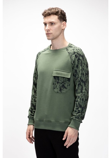 Deep Soluk Yeşi L Crewneck Erkek Baskılı Sweatshirt Soluk Yeşil