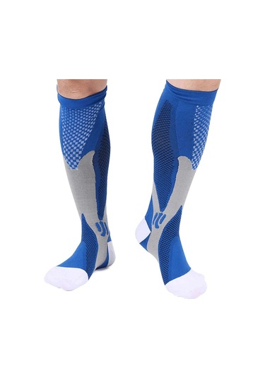 Xindoker Erkek Kadın Spor Kompresyon Çorapları - Yürüyüş, Koşu, Yoga İçin Ter Emici, Koku Önleyici, Esnek Uzun Bilek Çorap Mavi Mavi