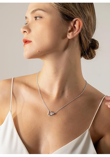 5a Zirkonya Çift Daire Kolye Zincirli Gümüş Kadın Kolye Gümüş Kadın Altın Kaplama Kız Kardeş Dostluk Anne Kız Kolye Doğum Günü Anneler Günü Sevgililer Günü Hediyeleri Diğer