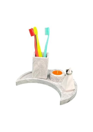 Betonmall Marble Serisi Hilal Tepsili Diş Fırçalık Seti Gri