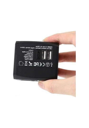 Sandwich Siyah Seyahat Evrensel Adaptörü - 2usb + Type-c Çevirici, Taşınabilir, 100-250v, 6a, 1200w Güçlü Performanslı Seyahat
