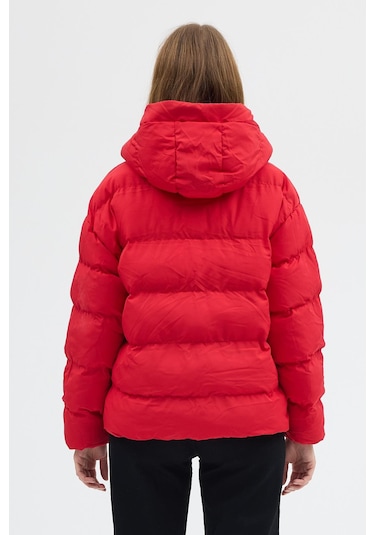 Çift Cepli Fermuarlı Su İtici Kumaş Normal Kesim Dolumlu Şişme Kadın Kırmızı Mont Tbmnt005 Kırmızı