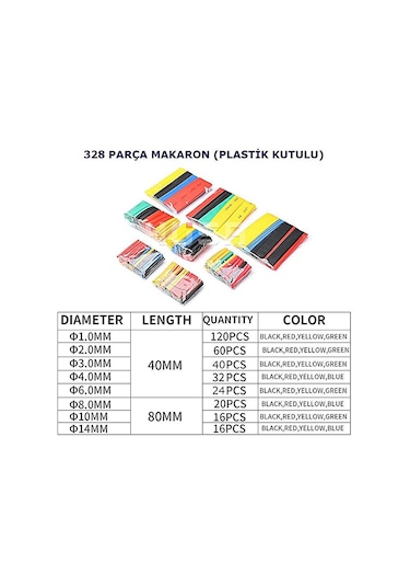Komponentci Isı İle Daralan Makaron Kablo Yalıtım Set 328 Parça Kutulu