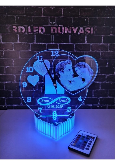 3D 3 Boyut Rgb Led Masa Ütsü Gece Lamba Kişiye Özel Sevgili Saat