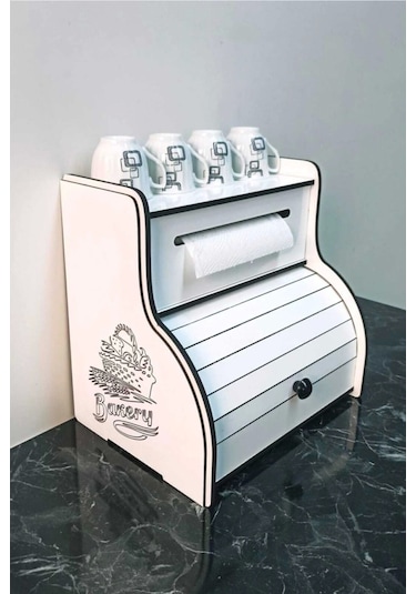 New Bread Box-yeni Ekmeklik, Havlu Peçetelik Saklama Gözlü , Baharatlık Rafı, Dekoratif Yazılı Beyaz