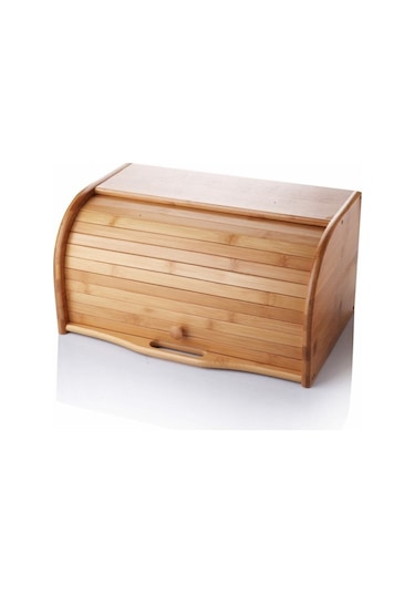 Qerhome Bambu Açılır Kapanır Kapaklı Ekmek Kutusu 38x19cm Kahve