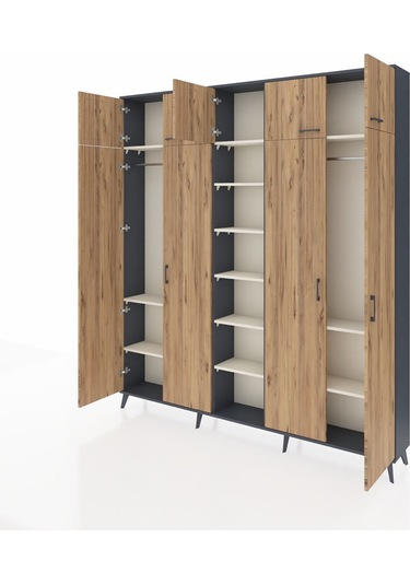 Arges Dolap 12 Raflı 9 Kapaklı 2 Askılı 220x30x243 Antrasit-çam/aytaşı Atlas Çam/aytası