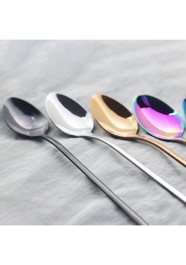 Novahub Mavi 6 Adet Altın Çatal Bıçak Kaşık Seti Paslanmaz Çelik Uzun Saplı Kaşık Gümüş Tatlı Dondurma Kahve Kaşığı Karıştırma Çay Kaşığı Yemek Takımı Mavi